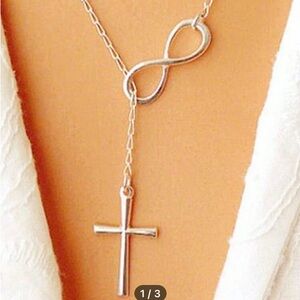 Necklace- Silver Tone Cross & Infinity symbol   Chain.Necklace.  NWT. Tray 30